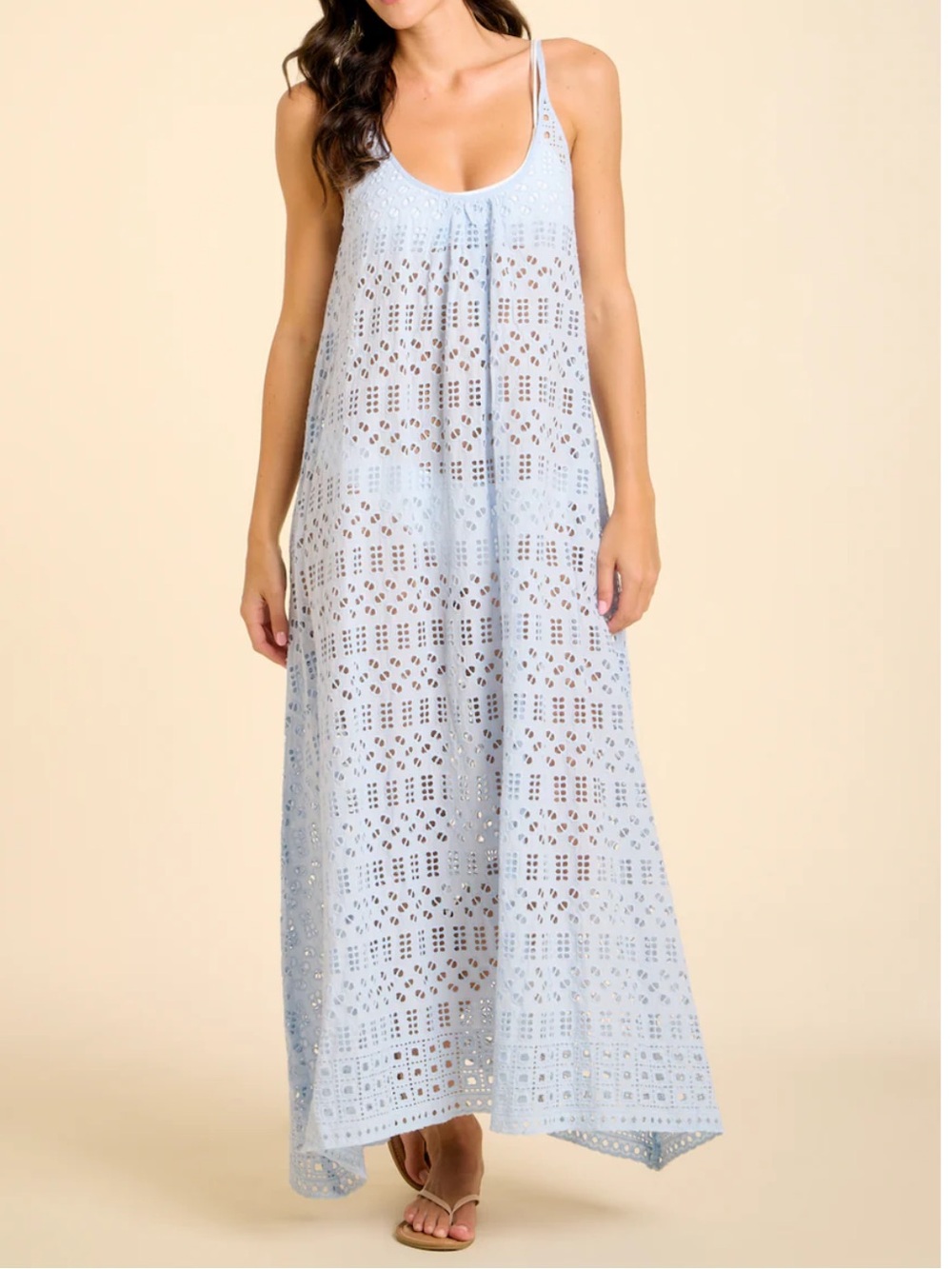 Sleeveless Eyelet Maxi Dress Cover-up in Dusty Blue